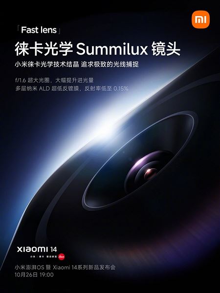 Объектив смартфона Xiaomi 14 – Leica Optical Summilux получит диафрагму F/1.6